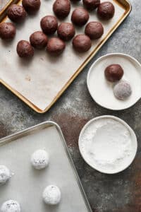 Cookie dough rolled in granulated sugar and then rolled in confectioners' sugar.